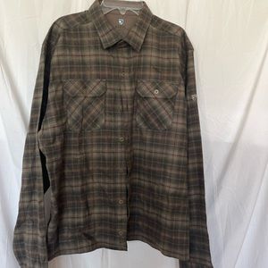 Kuhl  Brown Plaid  Flannel Button Front Collar Long Sleeve Shirt Large